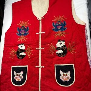 Red Embroidered Vest with Animal Designs